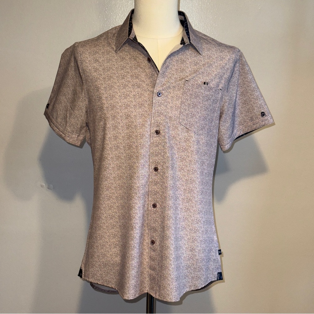 7 Diamonds Red & White Speckled Geo Print Short Sleeve Button-Up Shirt Men’s S - Picture 2 of 5